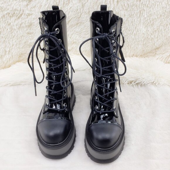 Patent Matte Platform Mid Calf Goth Punk Boots - Picture 13 of 14